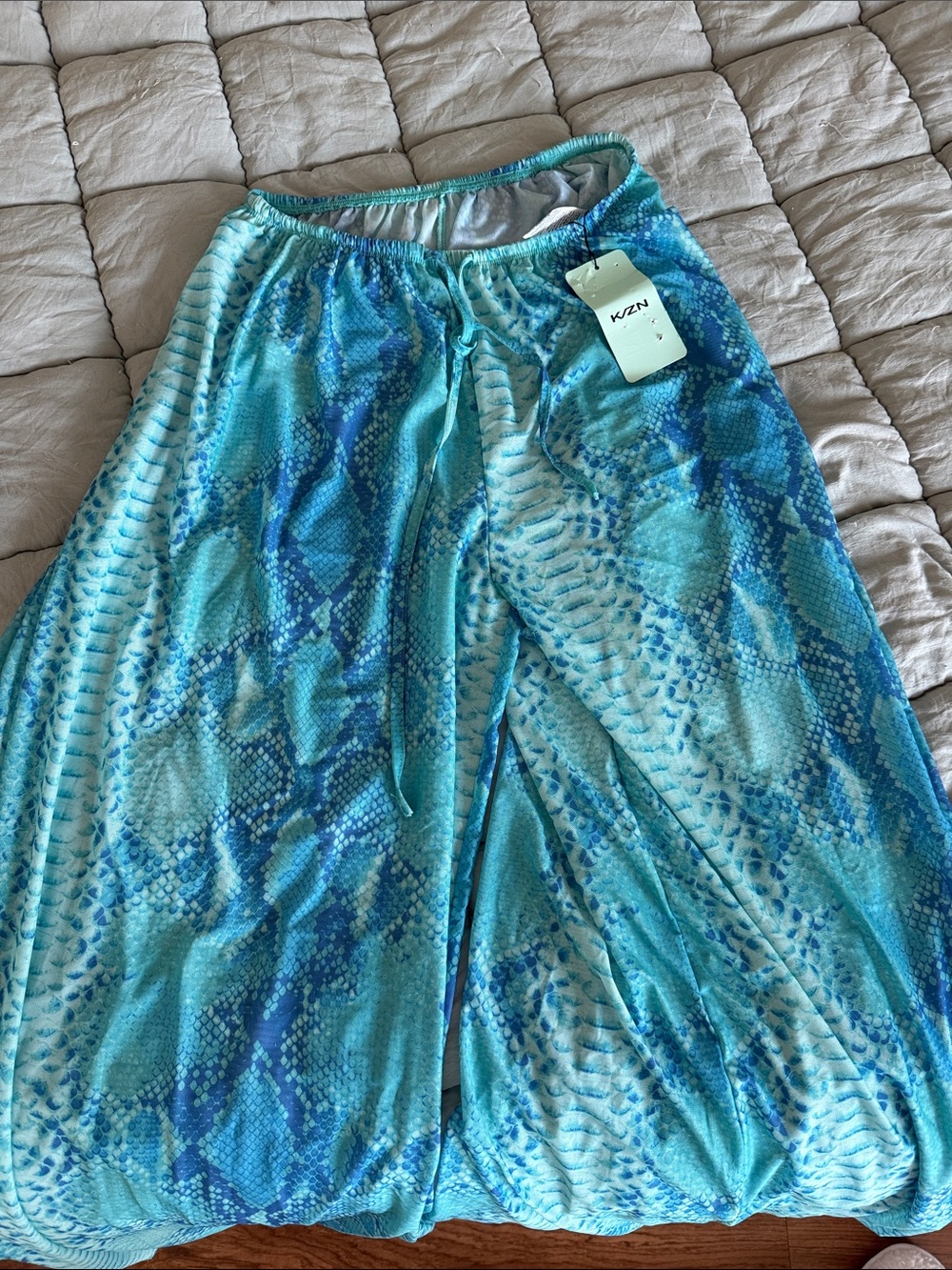Aqua Blue Snake-Print Swim Coverup Maxi Skirt